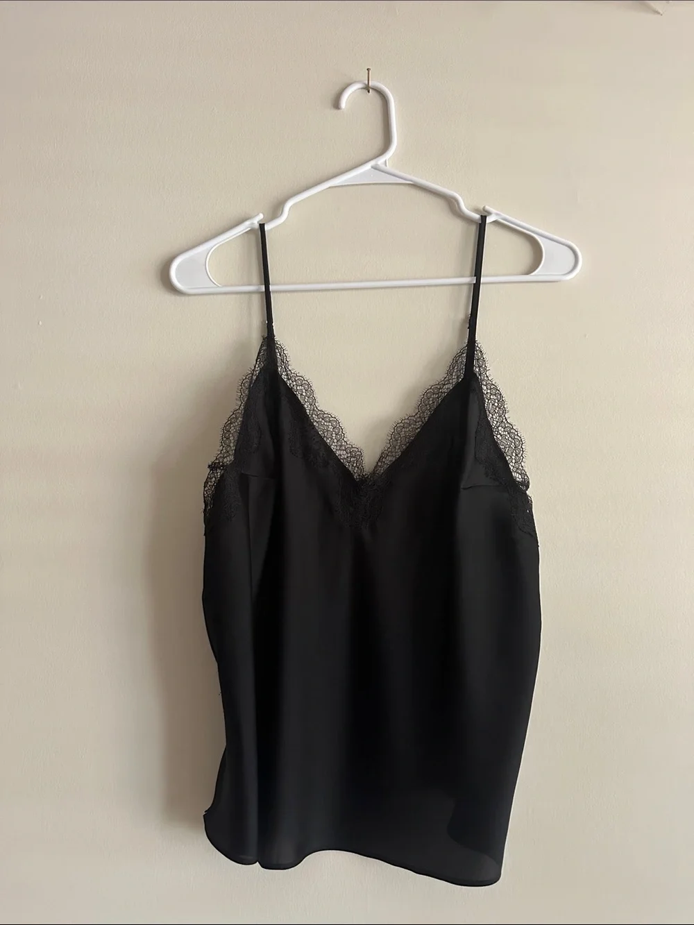 Victoria's Secret Black Satin Cami with Lace Trim